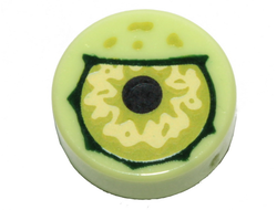 Tile, Round 1 x 1 with Lime Eye with Black Pupil Partially Closed Pattern, Yellowish Green (98138pb109 / 6275891 / 6322970)