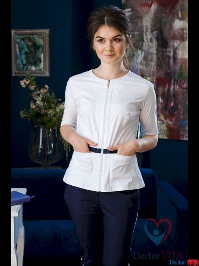 Белая блуза на молнии с синим поясом IvaMed белая