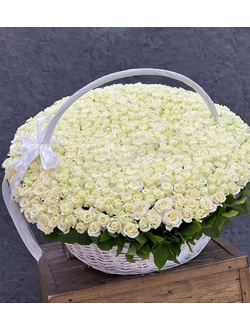 501 белая роза в корзине