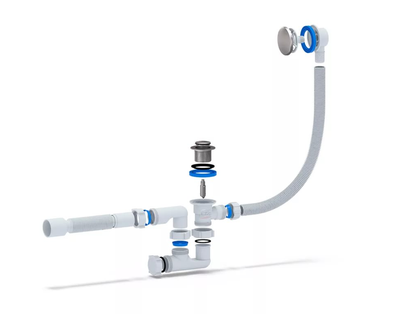 Сифон для ванны АНИ клик-клак с выпуском и переливом регулируемый с гибкой трубой 375х40х50 (EC255)