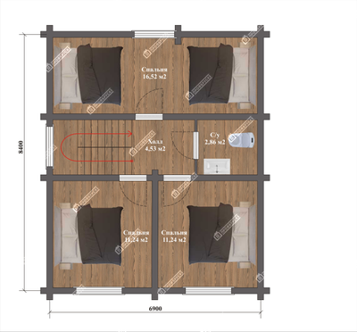 Дом из оцилиндрованного бревна Надежда, площадью 108 м2
