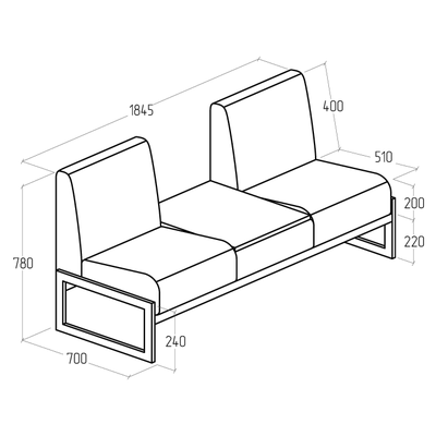 Диван Everprof Solo двухместный со столиком в центре Металл Серый Экокожа Черный ЛДСП Серый