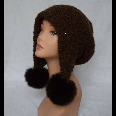 Коричневая шапка ушанка с помпонами Vizio Италия 6762