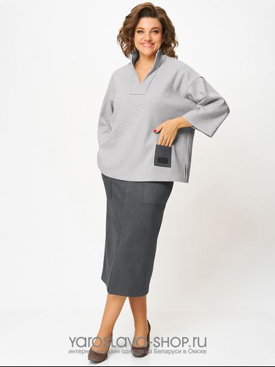 Модель: 3001.Женский 2-х предметный костюм, состоящий из трикотажной туники и юбки из замши