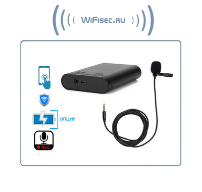 DE/AR8 Wi-Fi аудио диктофон + и с внешним микрофоном, встроенный регистратор, доступ с мобильного (CamSC Pro), без аккумуляторов.