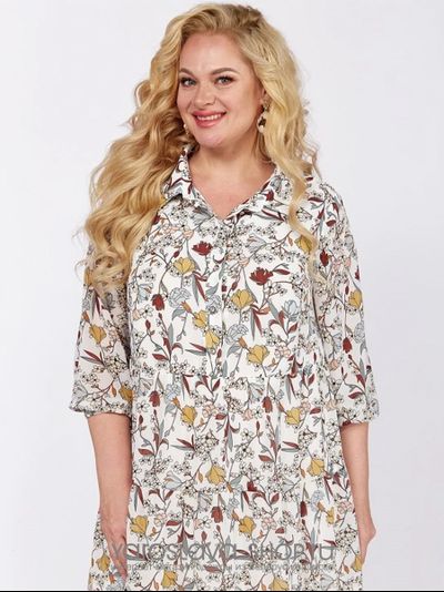 Платье из шифона молочного цвета с растительным орнаментом