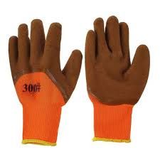 Перчатки со вспененным латексным обливом утепленные оранжевый с коричневым