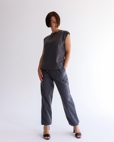 Брюки с манжетами из костюмной шерсти  (сине-серый)