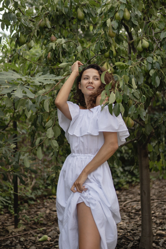 Платье бохо летнее из жатого хлопка (белое)