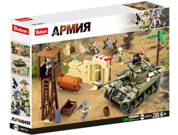 Средний танк М4 Шерман и немецкий блокпост. Конструктор SLUBAN WWII