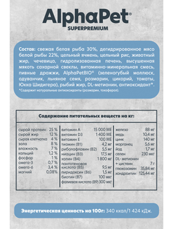 AlphaPet (АльфаПет) Superpremium Monoprotein сухой корм для взрослых собак средних и крупных пород с белой рыбой, 2 кг