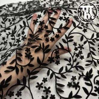 Сетка флок "Веточки", цв. Черный