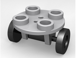 Plate, Round 2 x 2 Thin with Wheel Holder with Black Wheel Skateboard / Trolley 2655 / 2496, Light Bluish Gray (2655c02)