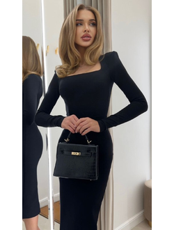 Платье-футляр из джерси с длинным рукавом и квадратным вырезом (черный)