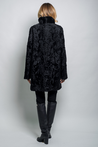 Шуба куртка каракуль натуральный мех  зимняя женская черная арт. ц-003