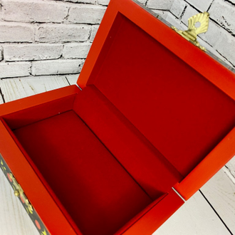 Шкатулка для хранения украшений Цветы черная 120*80 мм с росписью Хохлома