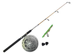 Готовый комплект на омуля (удочка с катушкой 200мм, цветная леска, настрой 10 мух, моргалка с грузом)