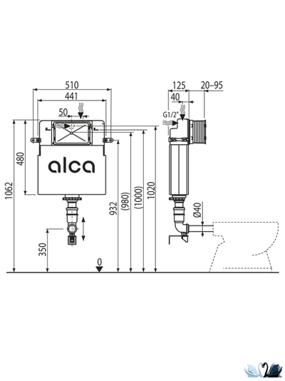 Бачок Alcadrain AM112 Basicmodul скрытого монтажа для замуровывания в стену без панели смыва для приставного унитаза