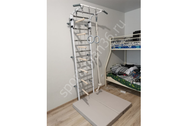 ДСК-12.с "Атлет-2", ступеньки ПВХ, цвет белый-серый, мат гимнастический "PERFETTO SPORT" 1,0х1,0х0,1 м складной пастель