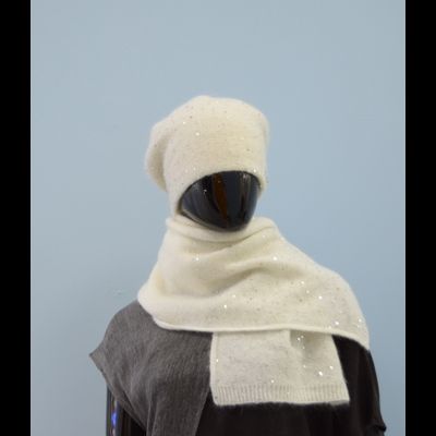 Белый женский вязаный шарф с пайетками Vizio Италия 6943 S