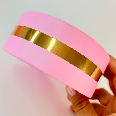 Коробка круглая для ассорти сладостей с лож. (розовая/золото), 120*45мм