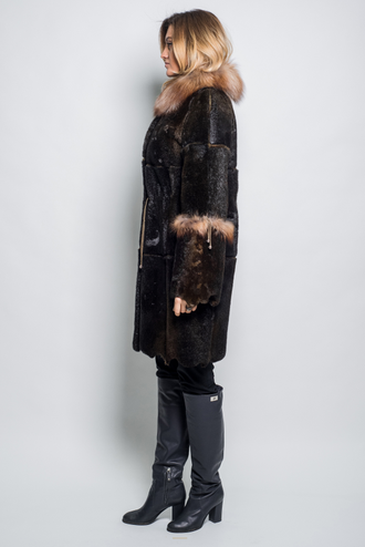 Шуба женская пальто лилия натуральный мех морской котик, зимняя, цвет олива арт. Ц-025