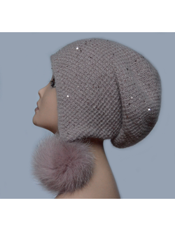 Розовая женская вязаная шапка ушанка с помпонами фото шапок Италии москва