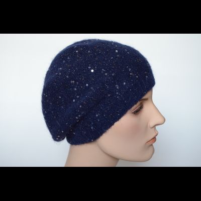 Синий берет вязаный с пайетками Vizio Италия 6943 BO тонкий