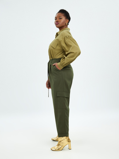 Брюки-карго хаки в полоску