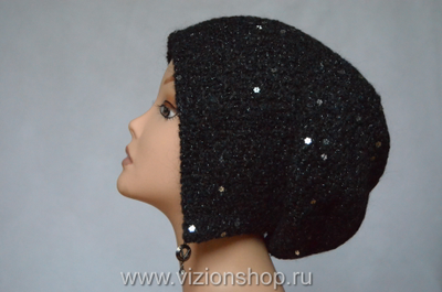 Меланжевая черная вязаная шапка ушанка Vizio 6444 Италия