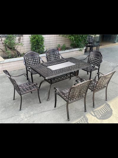 Обеденная группа Teide 6 из литого алюминия с мангалом