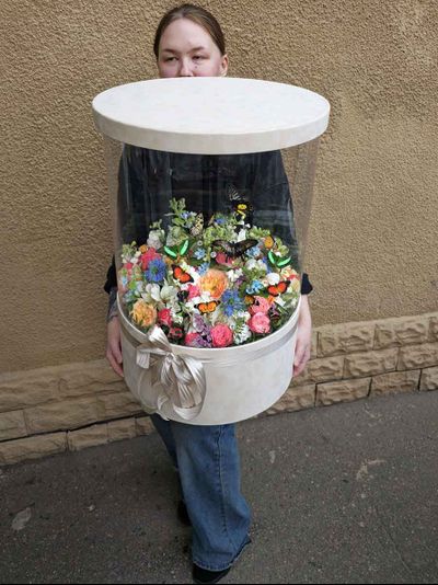 Букет с 19 бабочками в бархатной  коробке №120