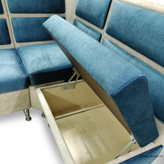 Кухонный Угловой диван "ФОРУМ-1МС", Синий/Слоновая кость, Правый