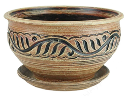 Бежевый керамический горшок-плошка в античном (греческом) стиле диаметр 26 см
