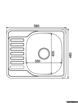 Мойка для кухни нерж врезная прямоугольная MIXLINE 48х58 0,8мм правая левая выпуск 3 1/2 с сифоном глубина 18см