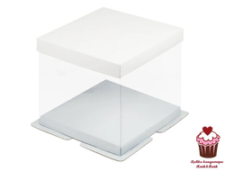 Коробка для торта ПРЕМИУМ квадратная с пьедесталом 23,5х23,5х22 (20) см (белая)