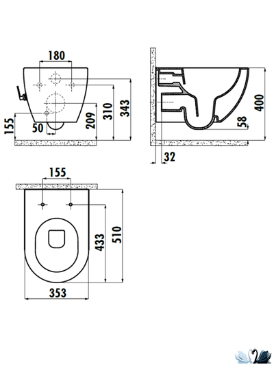 Унитаз Creavit Free FE320-34CB00E-0002 с биде, со смесителем. Круглая форма, подвесная, скрытый крепеж.