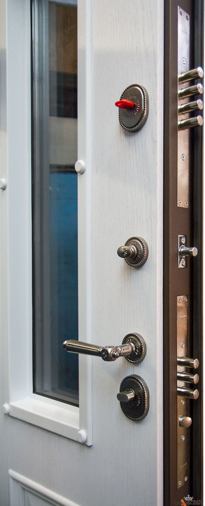 Империал Glass Шпон дуба эмаль белая, 26 мм, гладкая прижимная рамка, шагрень белая