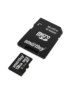 Карта памяти SmartBuy microSDXC 128Gb UHS-I Cl10 + адаптер, SB128GBSDCL10-01