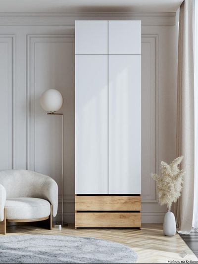 Абрау Шкаф двухстворчатый с ящиками и антресолью Дуб золотой/Белый