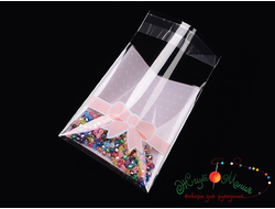 УПАКОВОЧНЫЙ ПАКЕТИК С КЛЕЕВЫМ КЛАПАНОМ - 12.5*8см - РОЗОВЫЙ БАНТ