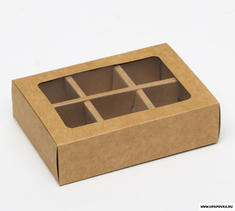 Коробка для конфет 6 шт 13,7 x 9,8 x 3,8 см Бурый