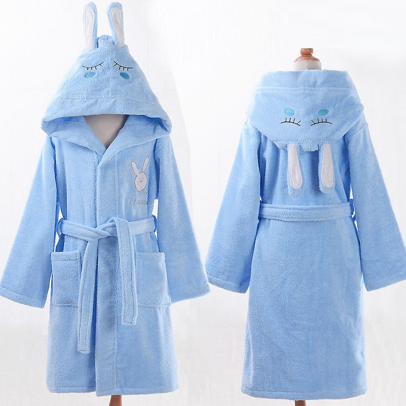 Халаты махровые с капюшоном зайка детские от 2 х до 14 лет цвет: Голубой  