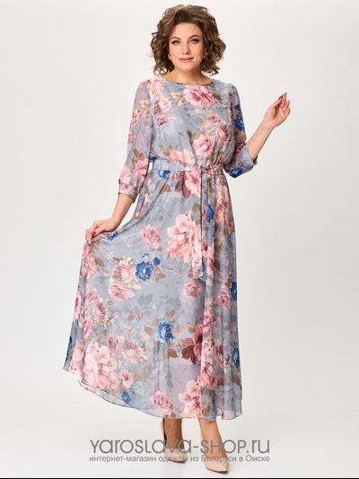 Элегантное шифоновое платье в розовом цвете с цветочным принтом