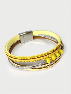 (АРТИКУЛ: 8732/22) БРАСЛЕТ ЖЕНСКИЙ, В ЖЕЛТЫХ ТОНАХ, СТРАЗЫ, КОЖА, НА МАГНИТЕ