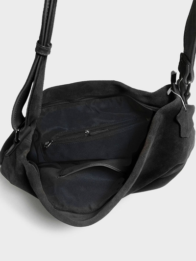 (АРТИКУЛ: 10045/8) СУМКА МЕШОК ЖЕНСКАЯ, БОЛЬШАЯ, НАТУРАЛЬНЫЕ КОЖА/ЗАМША, ЧЕРНАЯ, ШИРОКИЙ РЕМЕНЬ ЧЕРЕЗ ПЛЕЧО