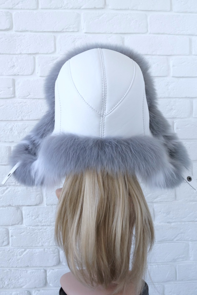 Ушанка "Полярная звезда" цвет белый + сапфир