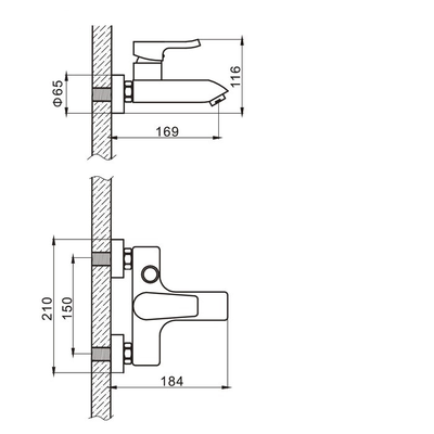 Смеситель для ванны короткий излив,однорычажный, Латунь, Хром, Accoona A6312
