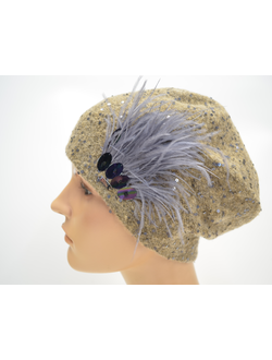 Берет с перьями Vizio  Италия 1629 орехового цвета