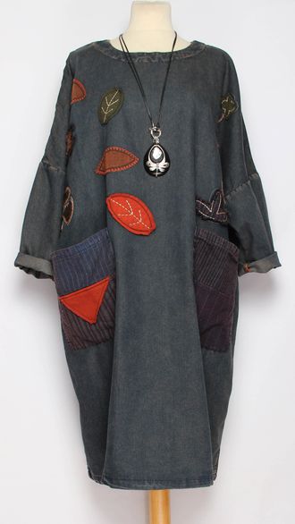 ПЛАТЬЕ БОХО джинсовое "ОСЕНЬ" синее р.46-54